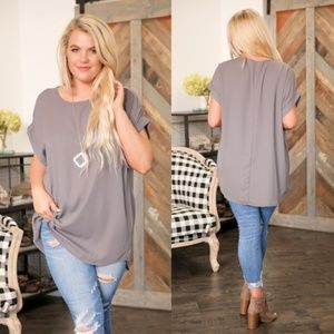 PLUS Gray Cuff Sleeve Boat Neck Tunic